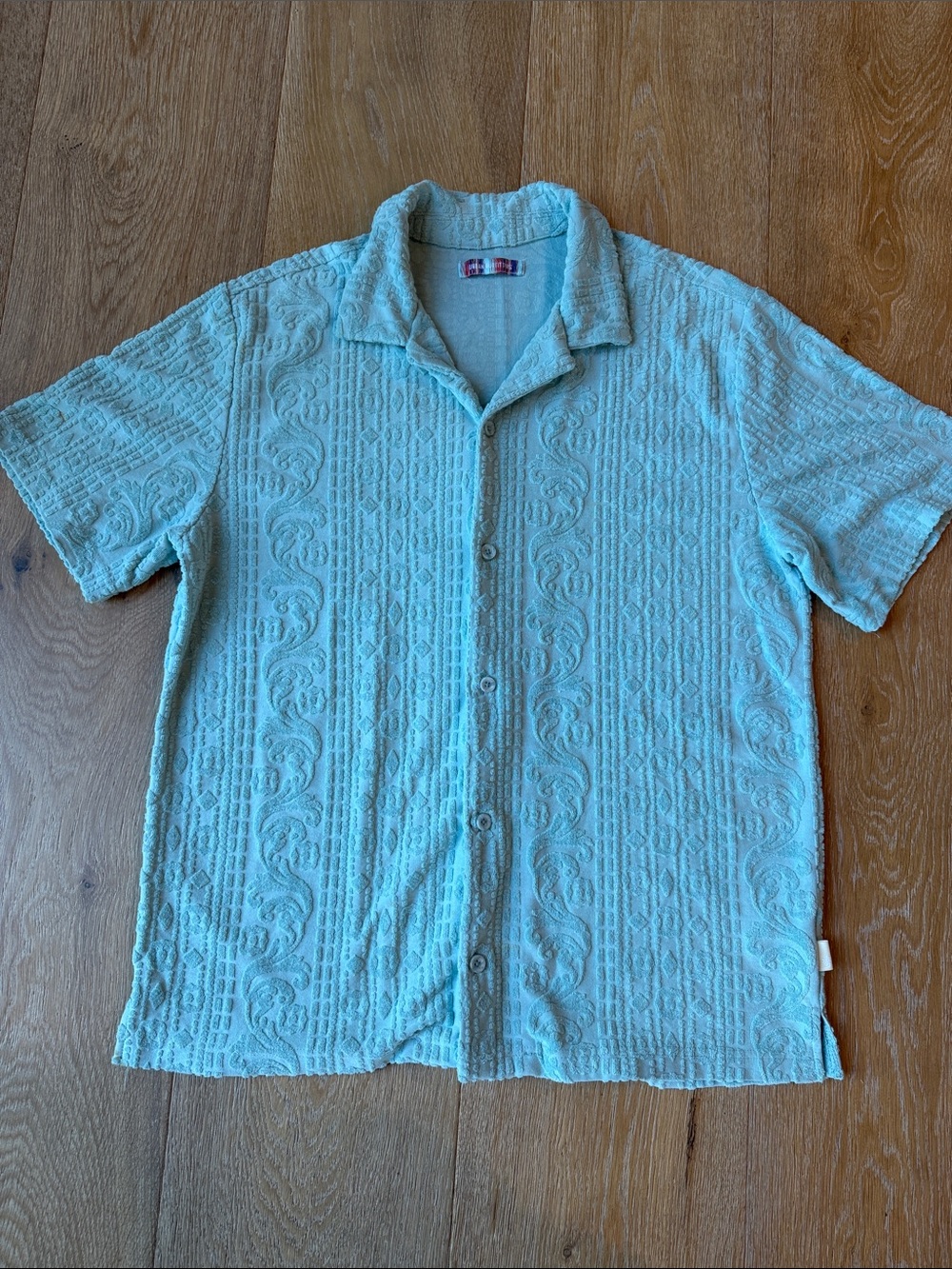 Urban Outfitters Light Aqua Textured Short-Sleeve Button-Down Shirt